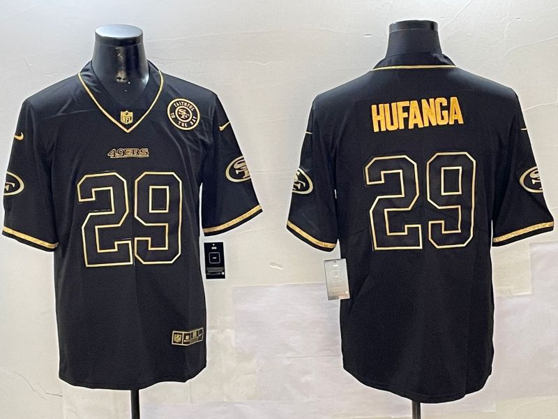 Men San Francisco 49ers #29 Hufanga Black Gold Throwback 2024 Nike Limited NFL Jersey style 3